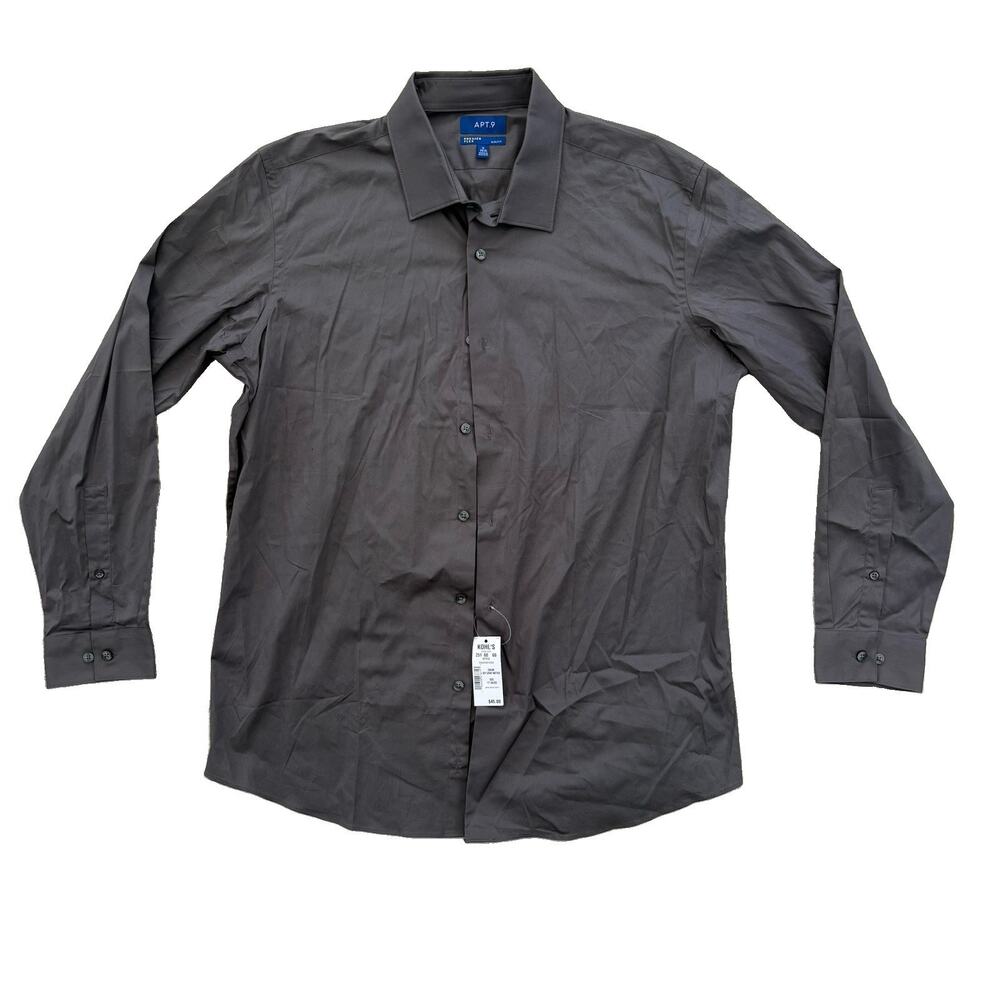 Apt. 9 Slim Fit Dress Shirt Mens XL 17 34/35 Gray Collared Long Sleeve
